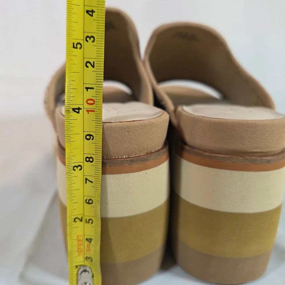 NWOT NakedFeet Flocci Woven Platform Slide Mules Beige Striped Wedge Sandals 9M